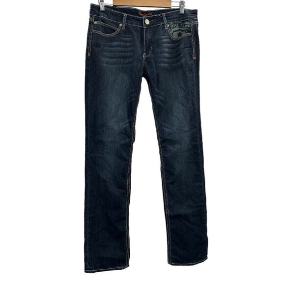 Pepe Jeans Dark Wash Rose Rhinestone Embellished Pockets Bootcut Jeans Size 31 - Picture 2 of 12